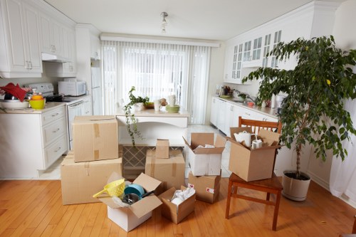 Packaged furniture ready for transport during a Kentish Town move